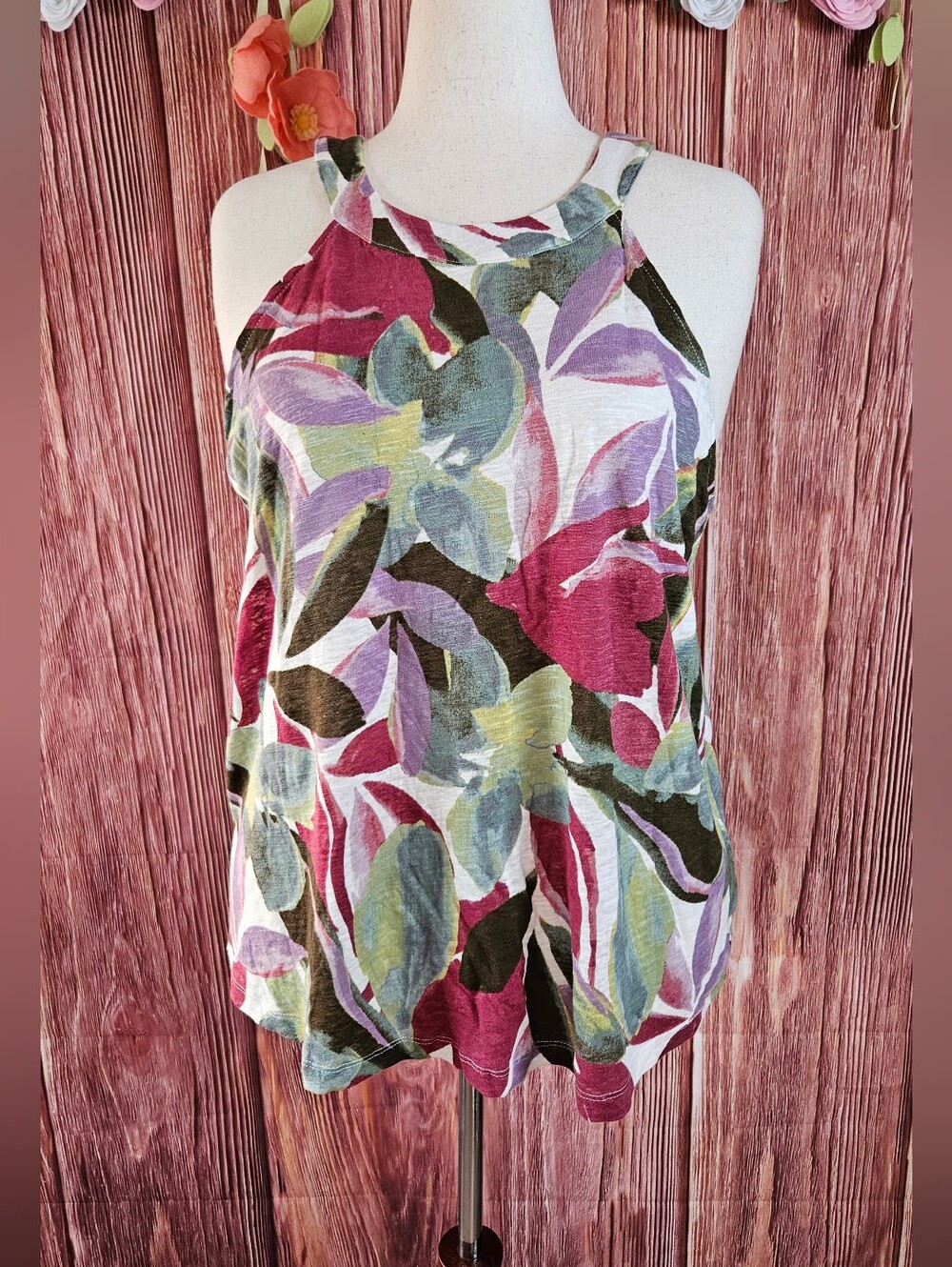 NWT Tahari Linen Blend Halter Tank Plus Size 2X